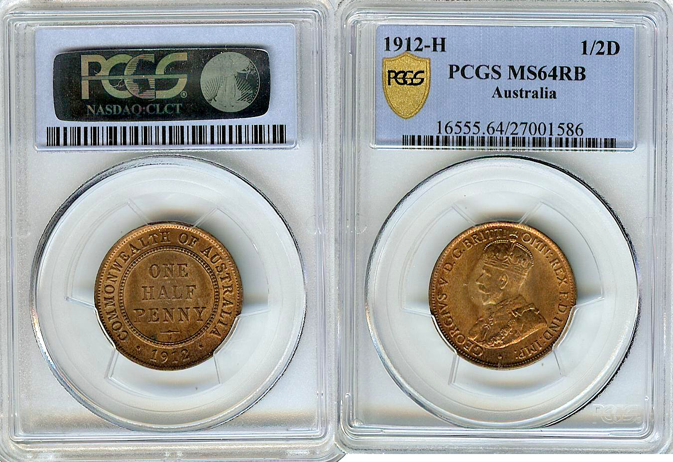 Australie Demi penny 1912H PCGS MS64RB